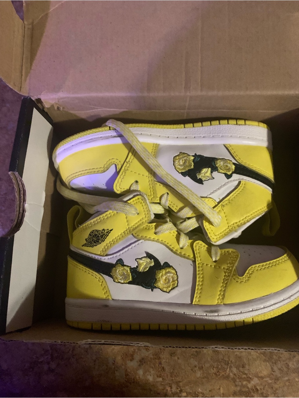 Kids Yellow Floral Accent Sneakers